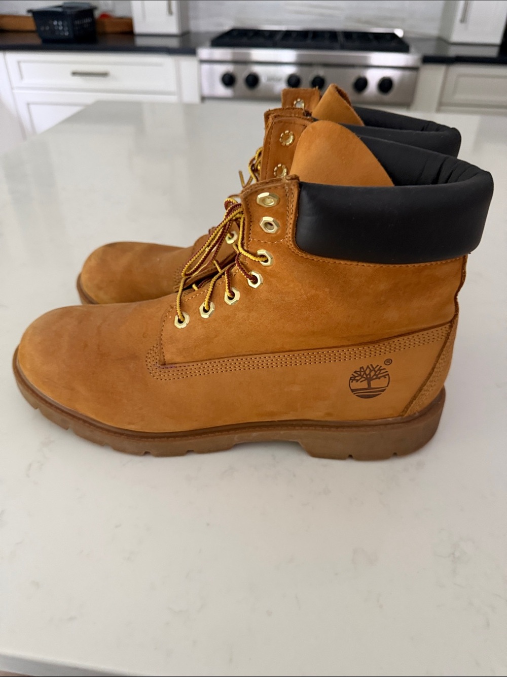 Timberland Men's Wheat Nubuck Work Boots with Black Padded Collar